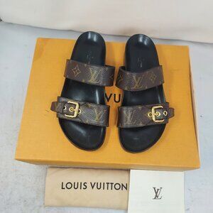 Louis Vuitton Brown Buckle Bom Dia Monogram Flat Sandal